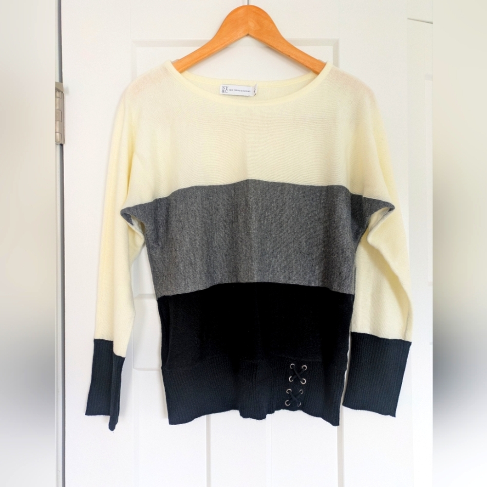 Colorblock Sweater in Cream, Gray, and Black